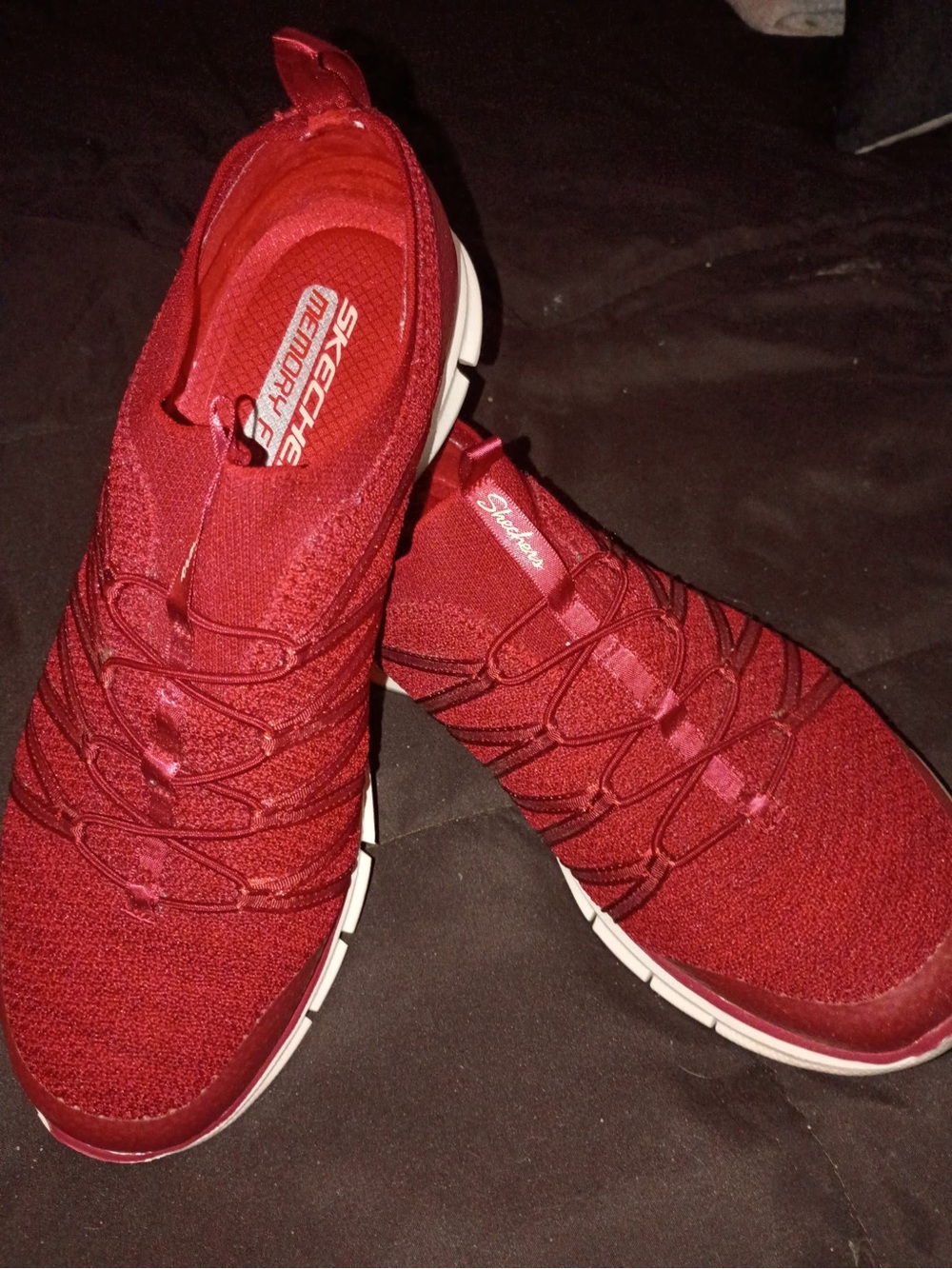 Skechers Women's Deep Red Slip-On Knit Sneakers